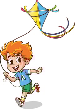 kids flying kites cartoon vector