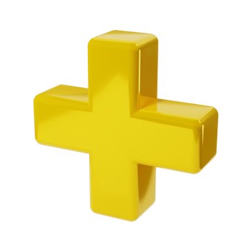 Realistic 3d yellow golden plus, add sign icon. Decorative arithmetic element, education maths, mathematical or medical symbol. Abstract illustration isolated transparent png