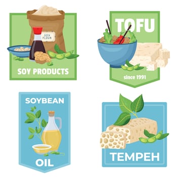 Soy Products Flat Labels vector