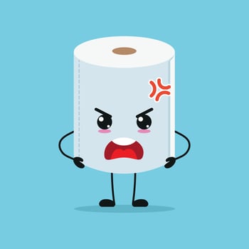 Cute angry toilet paper character. Funny mad tissue cartoon emoticon in flat style emoji vector illustration