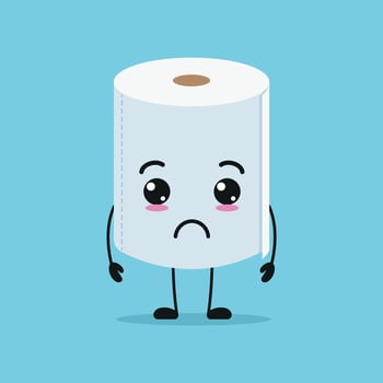 Cute sad toilet paper character. Funny unhappy tissue cartoon emoticon in flat style emoji vector illustration