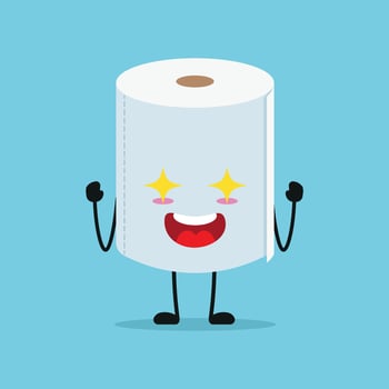 Cute excited toilet paper character. Funny electrifying tissue cartoon emoticon in flat style. toilet paper emoji vector illustration