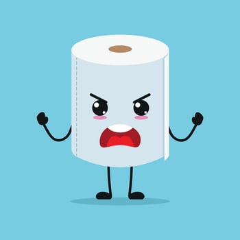 Cute angry toilet paper character. Funny furious tissue cartoon emoticon in flat style emoji vector illustration