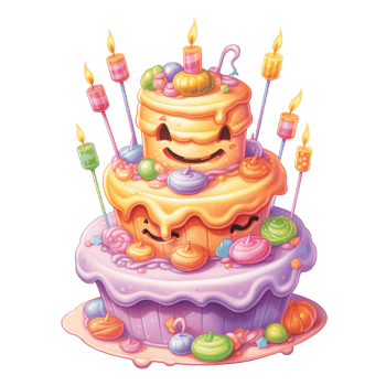 3D happy birthday cake with candles, illustration Halloween theme png