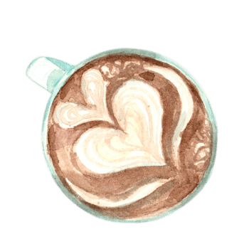 Watercolor hand-painted illustrations of coffee, latte art and cafe. Isolated watercolor illustration coffee in a white porcelain cups. Watercolor food collection. png