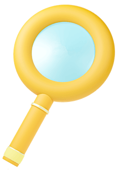 3d rendering of yellow magnifying glass with golden handle png