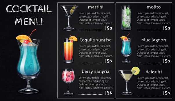 Bar Cocktail Menu Composition vector