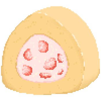 Cute strawberry cream cake roll in pixel art png