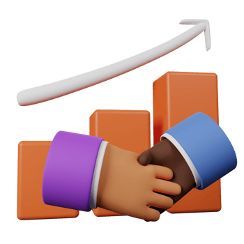 3d render Handshaking partnership with Growth chart and arrow png