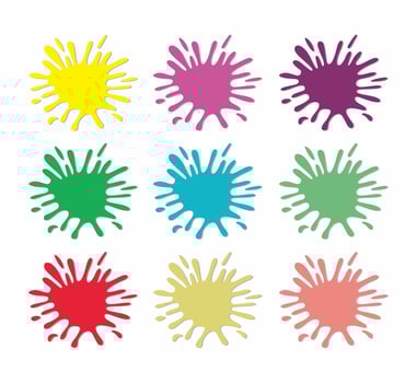 Paint splatter colorful set. Round splash flat collection. Cartoon splatters. Stain colored ink collection. Isolated vector illustration.