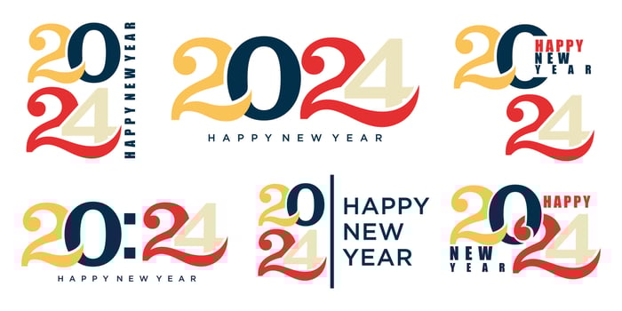 2024 Happy New Year logo text design. 2024 number design template. Vector illustration.