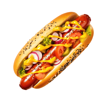 Hot dog with mustard and ketchup, created with png