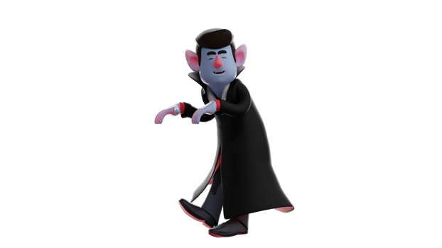 3D illustration. Cute Dracula 3D Cartoon Character. Dracula with a stealthy pose walking somewhere. Dracula smiled and showed his playful face. 3D Cartoon Character png