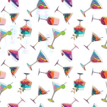 Seamless pattern with cocktails in flat technique vector