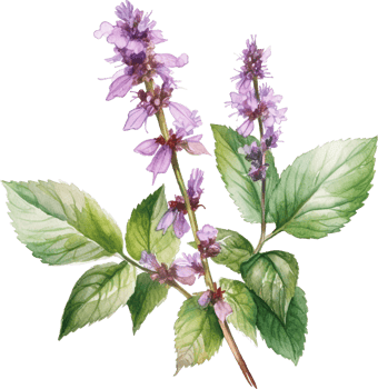 Plant patchouli or Pogostemon cablini branch with flowers and leaves. Hand drawn watercolor illustration isolated on white background. png