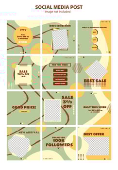 fashion social media post sale editable template collection, fashion post feed puzzle vector