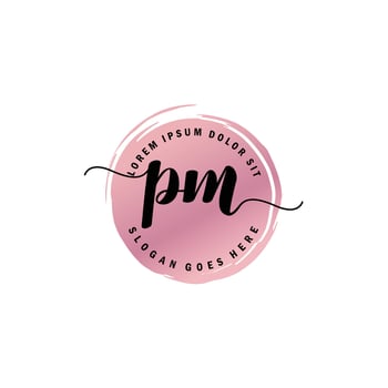 PM Initial Letter handwriting logo with circle brush template vector