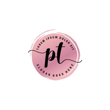 PT Initial Letter handwriting logo with circle brush template vector