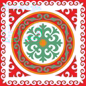 Vector colored square Kazakh national ornament. Ethnic pattern of the peoples of the Great Steppe, Mongols, Kyrgyz, Kalmyks, Buryats