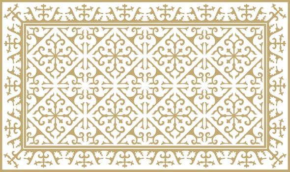 Vector golden square Kazakh national ornament. Ethnic pattern of the peoples of the Great Steppe, Mongols, Kyrgyz, Kalmyks, Buryats.