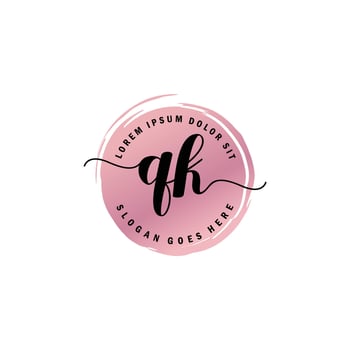 QK Initial Letter handwriting logo with circle brush template vector