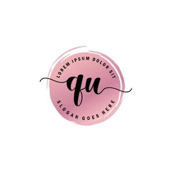 QU Initial Letter handwriting logo with circle brush template vector