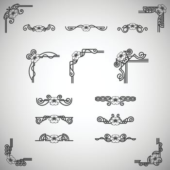Calligraphic floral graphics Set of vintage frames with beautiful filigree, decorative borders, vector illustration