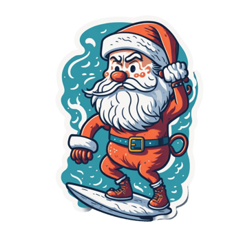 Surf santa in the sea png
