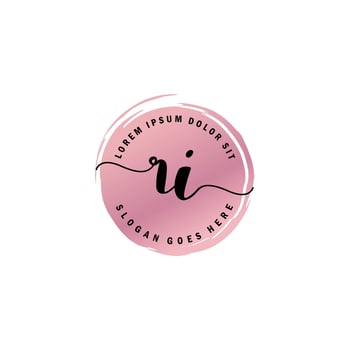 RI Initial Letter handwriting logo with circle brush template vector