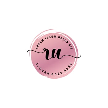 RU Initial Letter handwriting logo with circle brush template vector