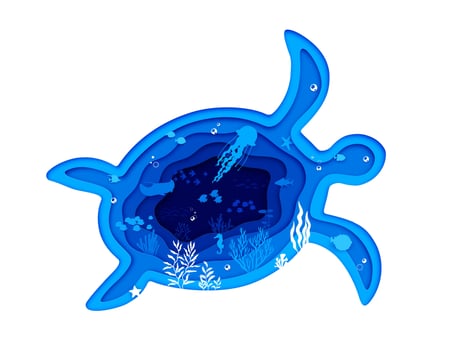 Turtle silhouette in sea paper cut underwater vector
