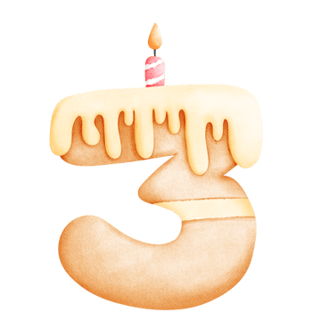 birthday cake number 3 watercolor illustration png