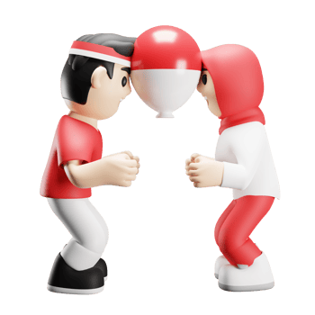 3d male female character independence day of indonesia balloon dance competition png