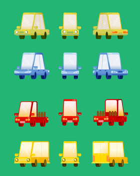 Set of isolated cars. Flat cars set. City cars and vehicles transport vector. Green car, Blue car, Red car, yellow car. vector