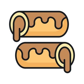 A small, soft, log shaped pastry filled with chocolate, modern flat eclair icon vector