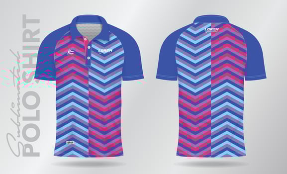 Sublimation blue purple pink Polo Shirt mockup template design for badminton jersey, tennis, soccer, football or sport uniform vector
