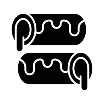 A small, soft, log shaped pastry filled with chocolate, modern flat eclair icon vector