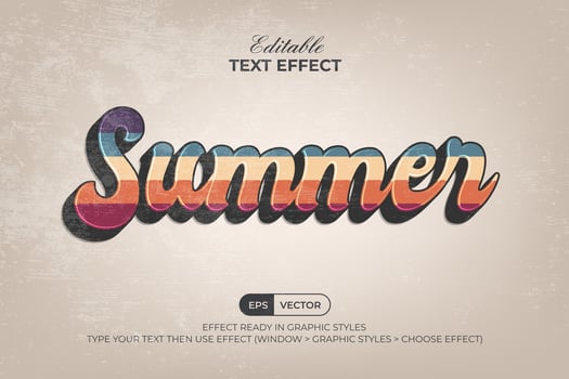 Summer text effect retro style. Editable text effect. vector