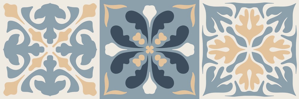 Set of tiles Azulejos mosaic pattern with colorful Patchwork. Vintage Portugal, Mexican Talavera, Italian majolica Ornament, Arabesque motif, or Spanish ceramic Mosaic vector