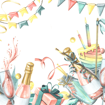 The square frame is bright, congratulatory. Watercolor illustration hand drawn. For the design and decoration of postcards, posters, banners. photo zones, invitations. Template png