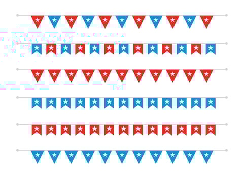 4th Of July Hanging Flag Banners, Red White Blue Independence Day Decoration, Bunting Star Holiday Border vector