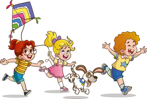 kids flying kites cartoon vector