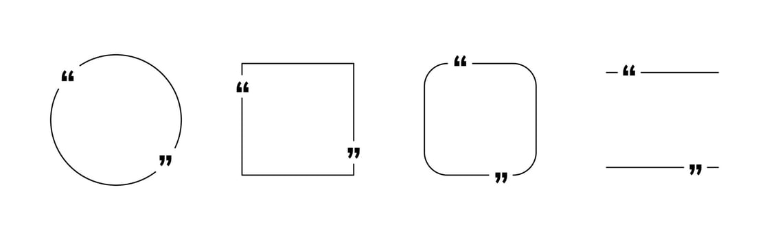 Quoting box set. Quote frame with quotation marks. Speech bubble for text. vector