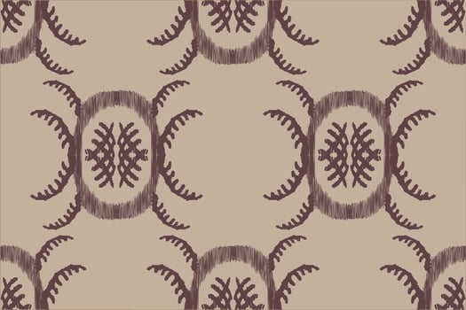 Ikat embroidery on brown background. Traditional ethnic ikat, aztec abstract vector pattern, seamless pattern in tribal, folk embroidery and mexican style.