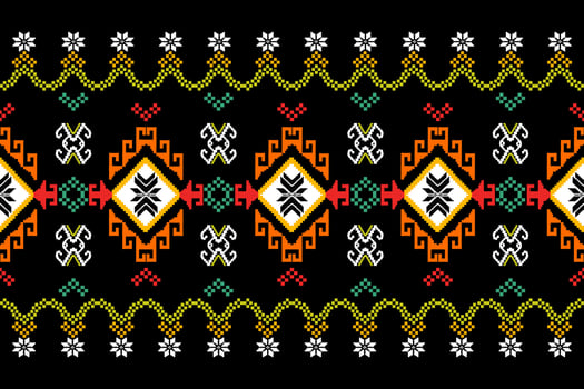 Cross Stitch. Geometric ethnic patterns. Design for Saree, Patola, Sari, Dupatta, Vyshyvanka, rushnyk, dupatta, Clothing, fabric, batik, Knitwear, Embroidery, Ikkat, Pixel pattern. Traditional Design. vector