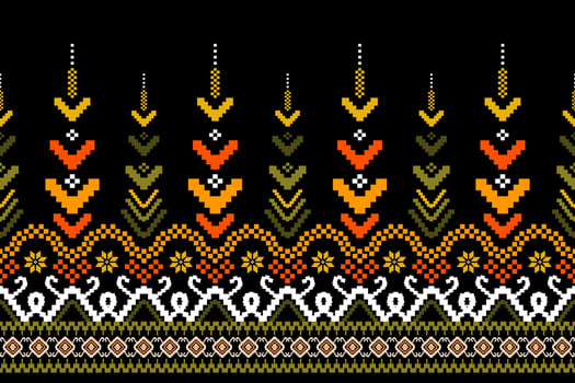 Cross Stitch. Geometric ethnic patterns. Design for Saree, Patola, Sari, Dupatta, Vyshyvanka, rushnyk, dupatta, Clothing, fabric, batik, Knitwear, Embroidery, Ikkat, Pixel pattern. Traditional Design. vector
