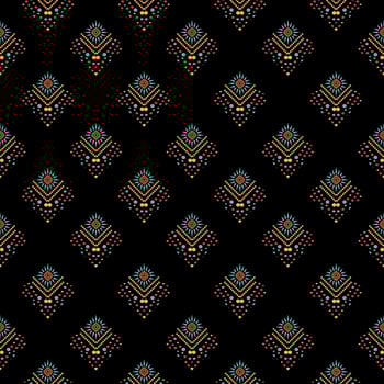 abstract geometric pattern design on black background For background or wallpaper, Ikat geometric folk ornament. Ethnic vector texture. Seamless pattern in Aztec style.
