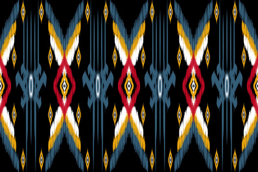 abstract geometric pattern design on black background For background or wallpaper, Ikat geometric folk ornament. Ethnic vector texture. Seamless pattern in Aztec style.