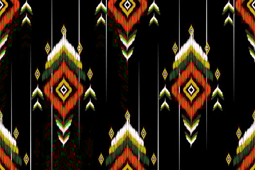 abstract geometric pattern design on black background For background or wallpaper, Ikat geometric folk ornament. Ethnic vector texture. Seamless pattern in Aztec style.