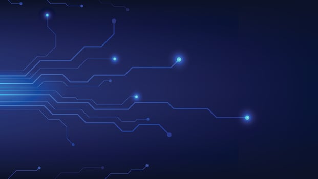 Hi tech digital circuit board. AI pad and electrical lines connected on blue lighting background. futuristic technology design element concept vector